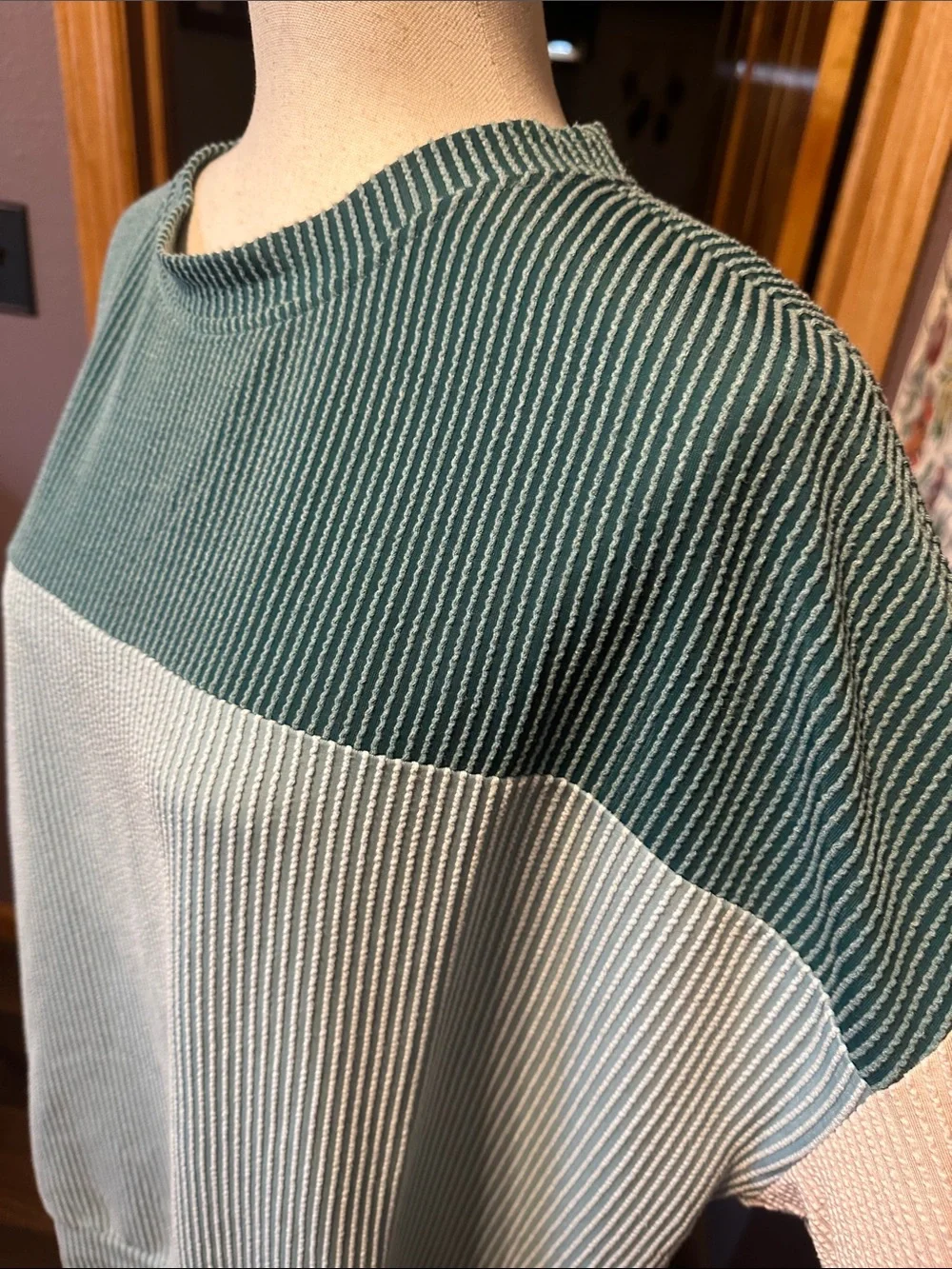 Colorblock Crewneck Sweater in Green, Blue & Cream